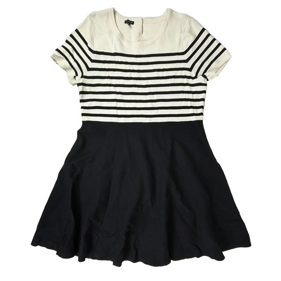 TALBOTS‎ Striped A-Line Mini Dress Career Textured Keyhole Slimming Large NWOT - Picture 1 of 10